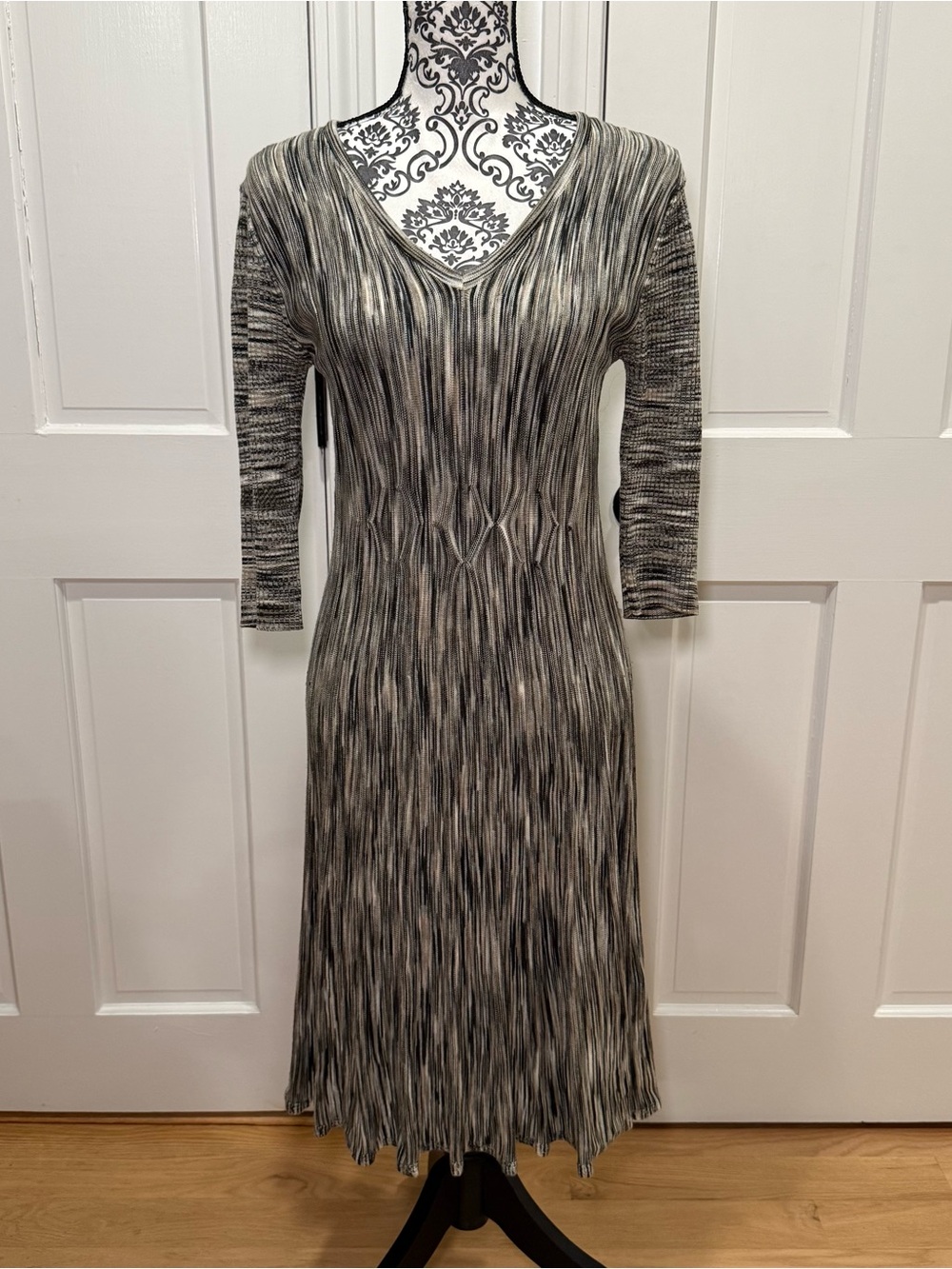 Connected Apparel Ribbed Knit Space Dye Midi Sweater Dress Small